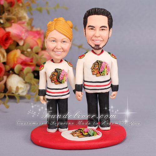 Hockey Theme NHL Chicago Blackhawks Wedding Cake Topper - Click Image to Close